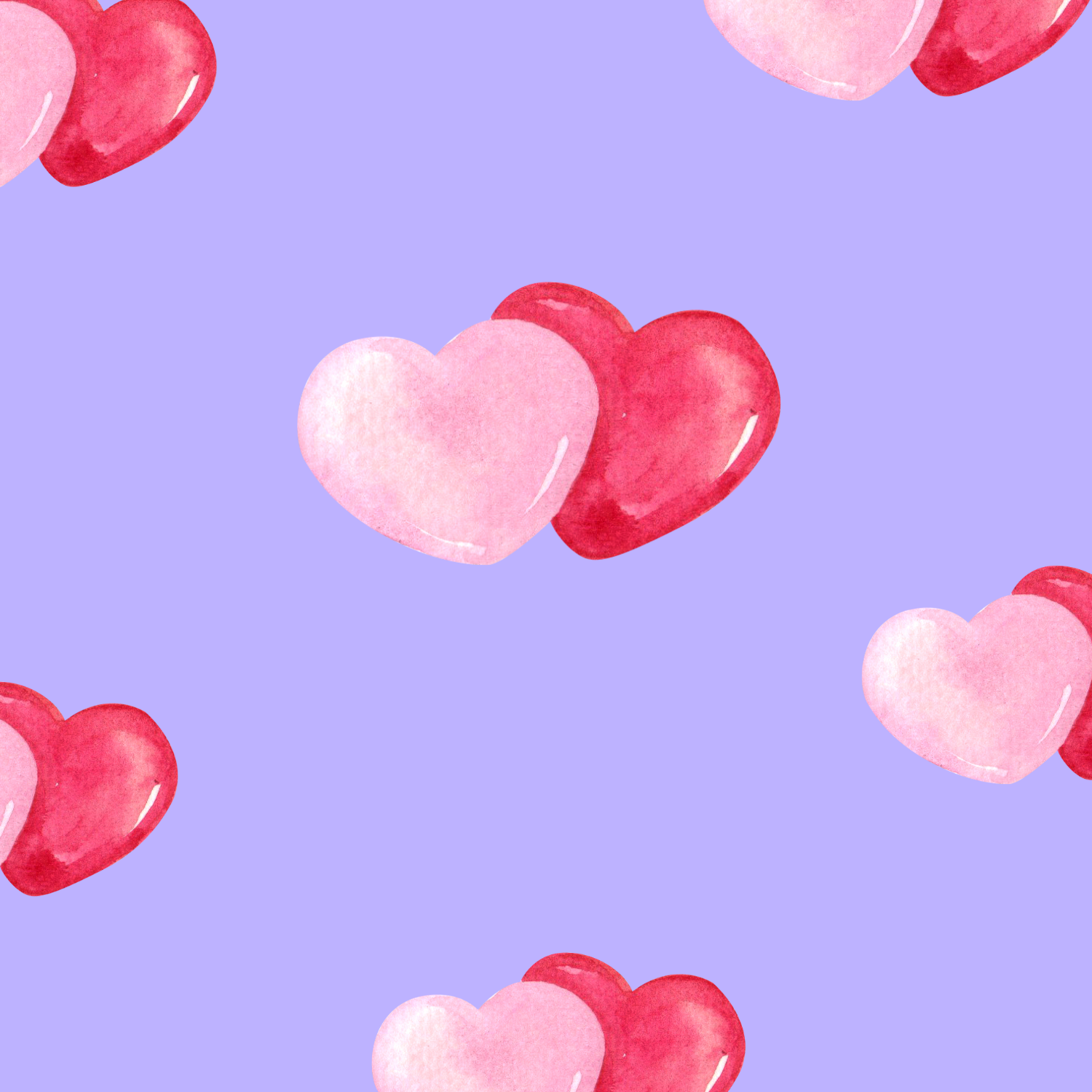 Pattern of valentines-day-hearts, pink and red hearts on a purple background