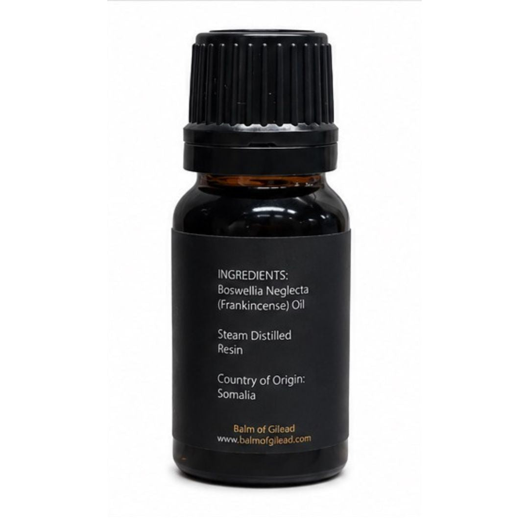 Black label of Frankincense Boswellia Neglecta  pure essential oil ingredients